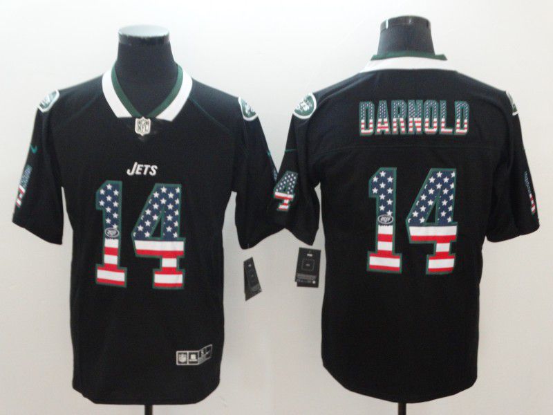 Men New York Jets 14 Darnold Nike USA Flag Fashion Black Color Rush Limited NFL Jerseys